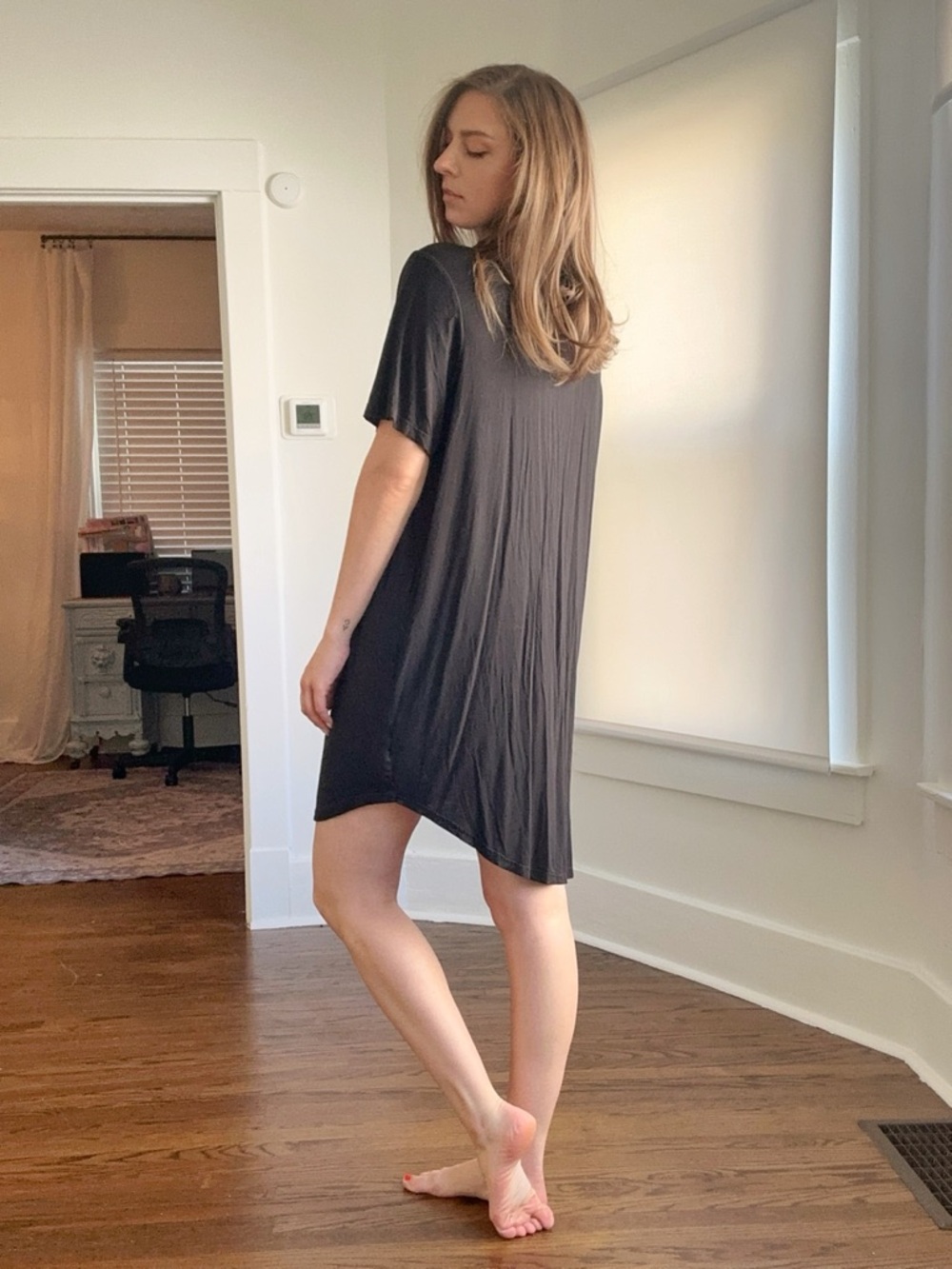 Martha Stewart Button Front Night Shirt XLarge Black Short Sleeve Gown Jersey
